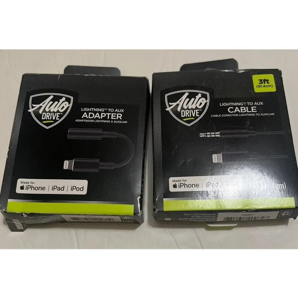 Bundle of 2 Auto Drive Brand Cable and Adapter for iPhones New in Box